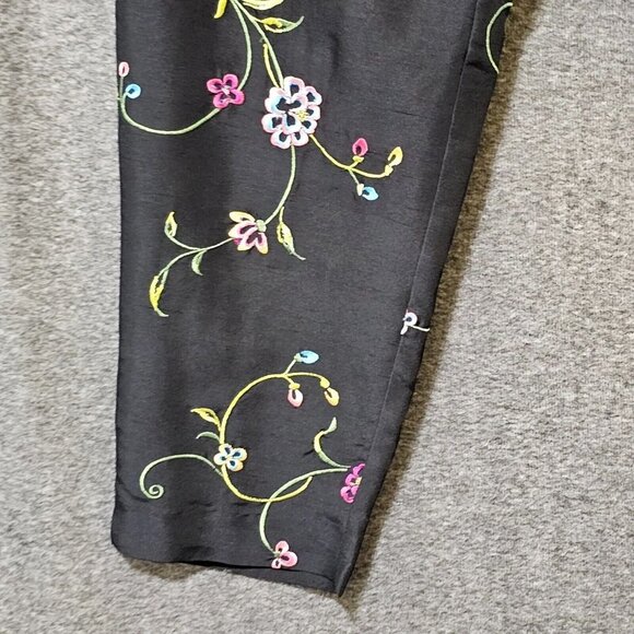 Vintage s.l.b Woman 100% Silk Pants Floral Embroidery Size 14W Black Formal - Picture 7 of 16